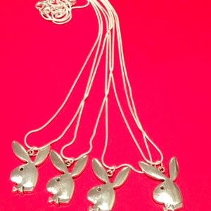 4 pack Silver Plated Necklaces w/ Playboy Bunny’s